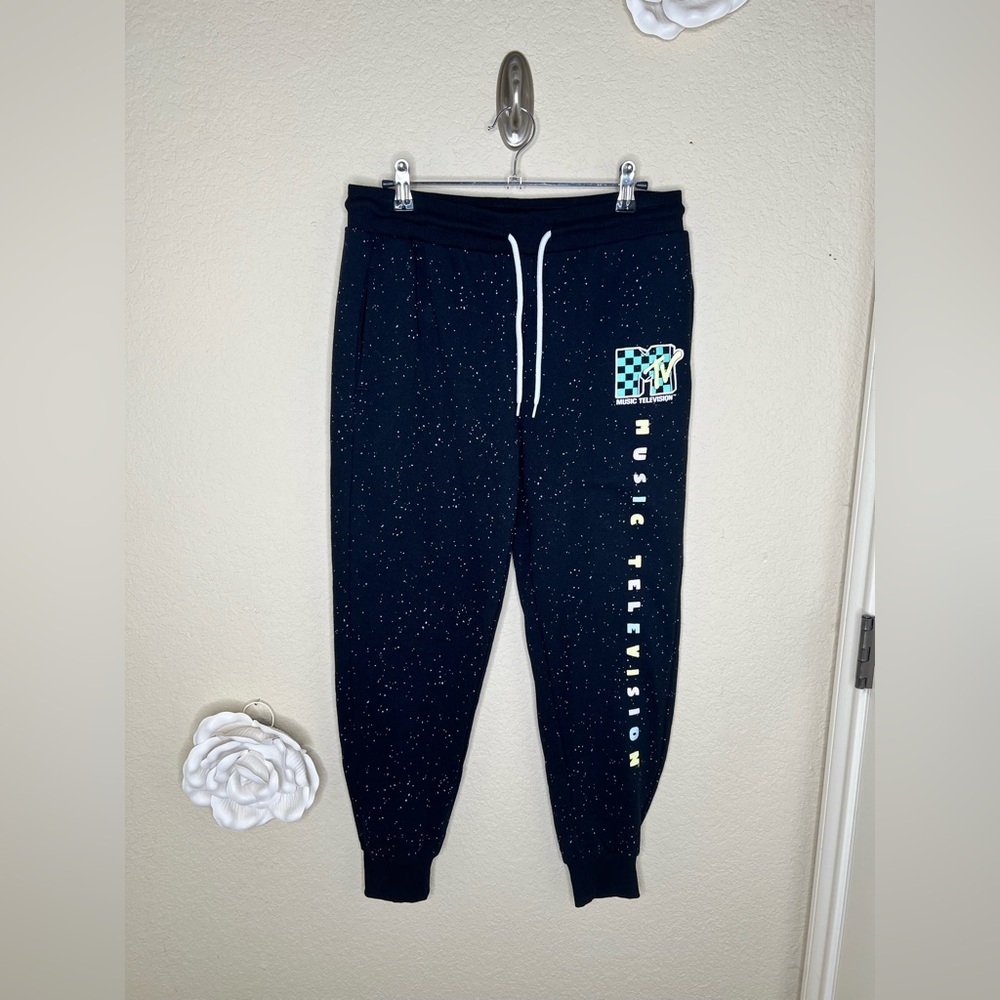 NTM MTV Music Television Speckled Jogger Sweatpants Graphic Lounge Pants Medium
